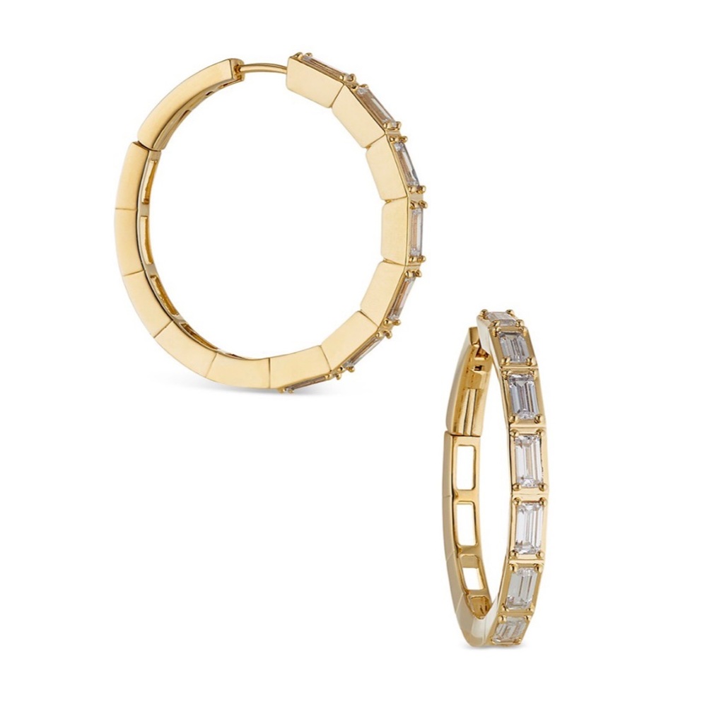 NADRI Entwine Cubic Zirconia Baguette Hoop Earrings Yellow Gold NWOT